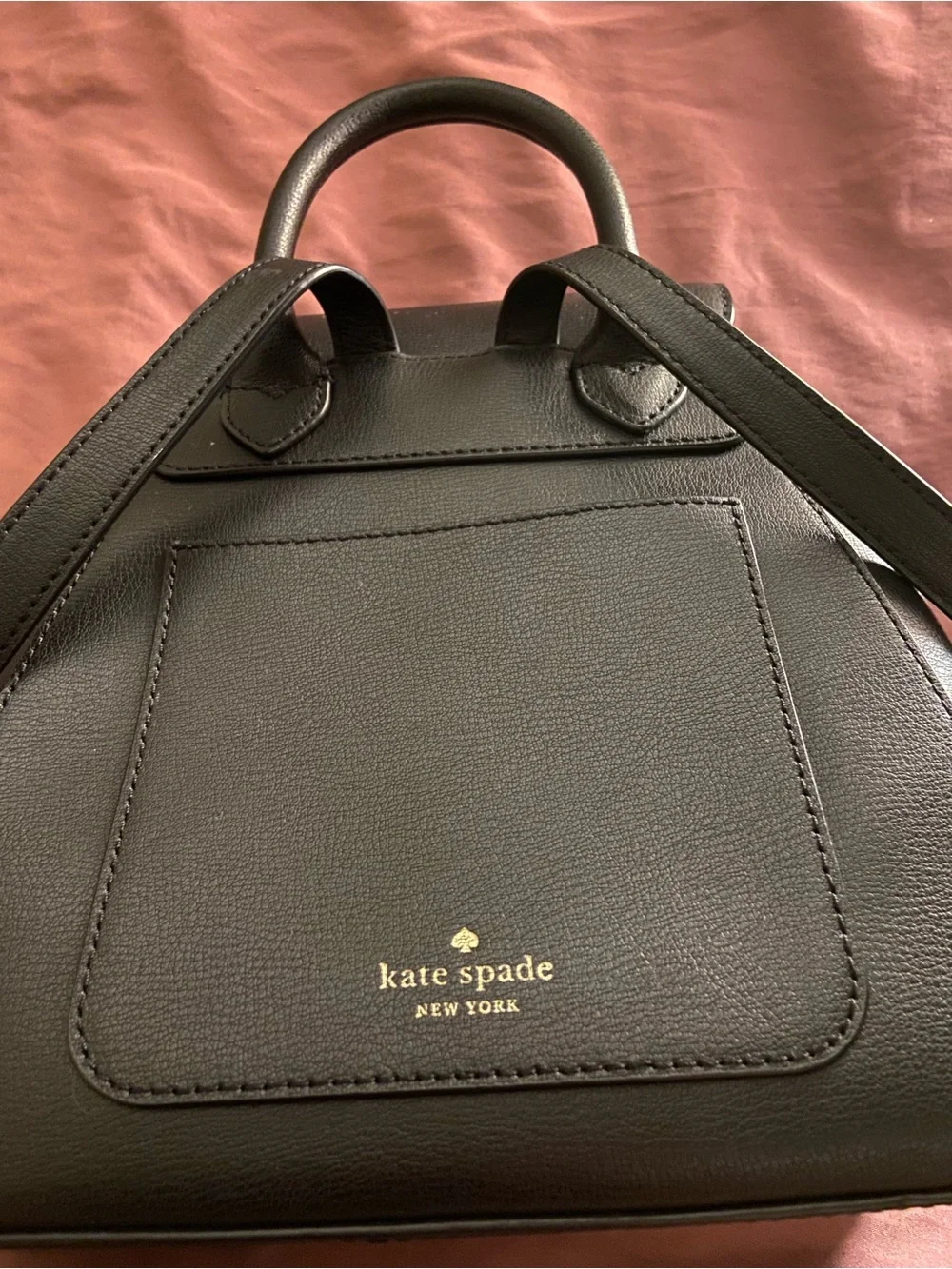 kate spade Black Leather Top-Handle Backpack with Spade Accent